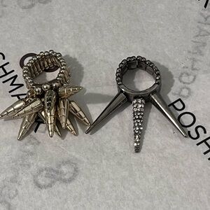 🟣PRE-LOVED TWO SPIKED GOLD & GUNMETAL WITH RHINESTONE ELASTIC COMFORTABLE RINGS